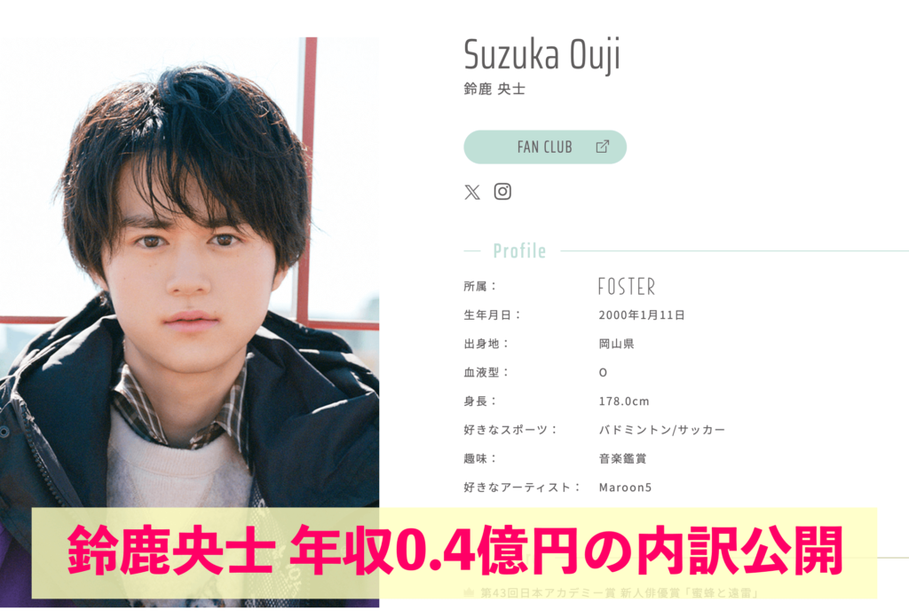 鈴鹿央士 年収0.4億円の内訳公開